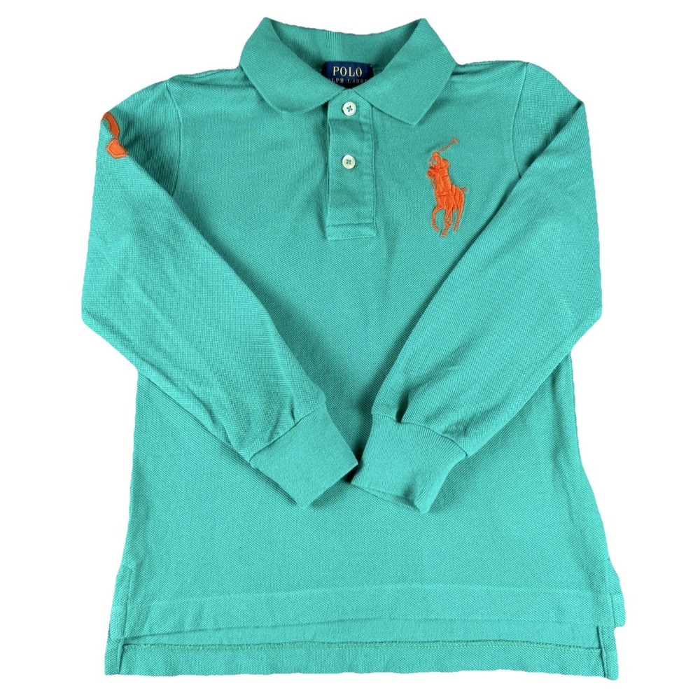 Polo Ralph Lauren Polo Shirt Boys 3T Green Long Sleeve Big Pony 3 Patch Cotton